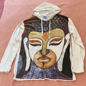 Thai Buddha Print Hoodie lightweight cotton